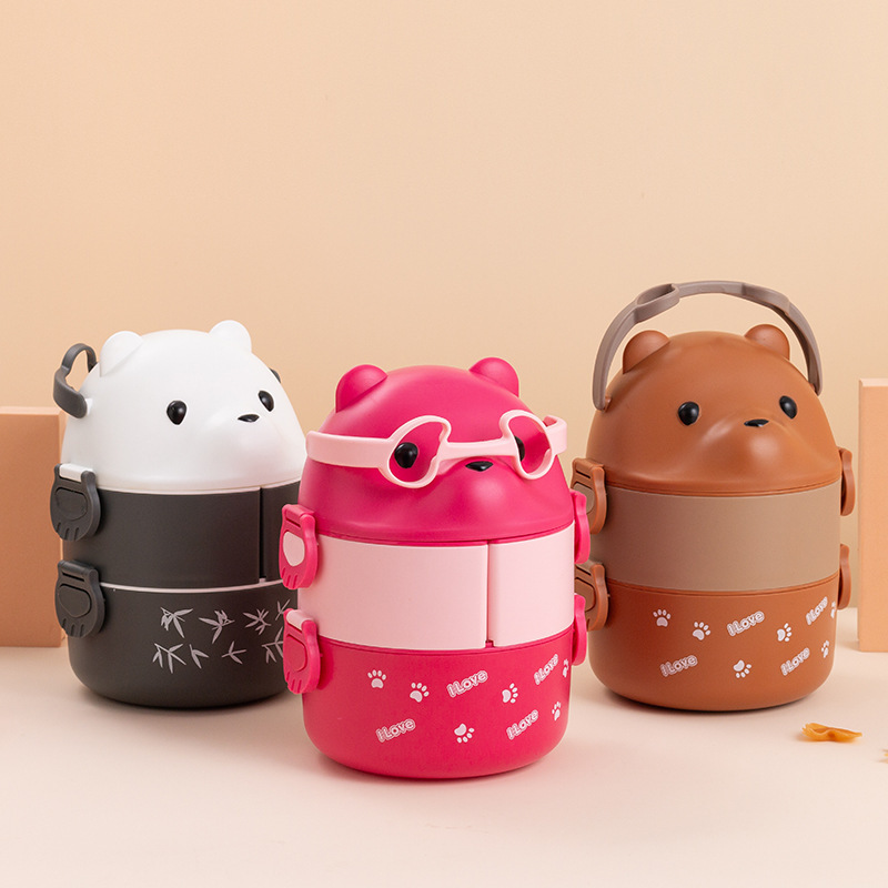 Glasses Bear Double-layer Portable Lunch Box