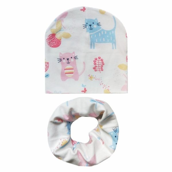 Cartoon Print Children 2 Piece Cotton Cap Scarf - Image 2