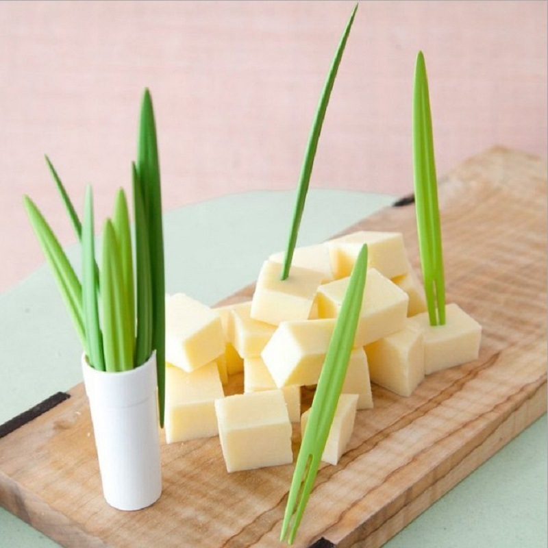 Bamboo Leaves Green Shape Fruit Fork