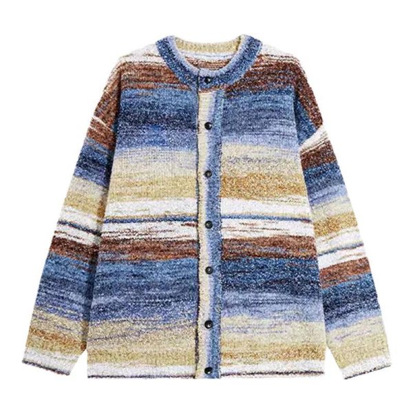 Contrast Color Striped Cardigan Sweater Coat Autumn And Winter New Design Sense - Image 5