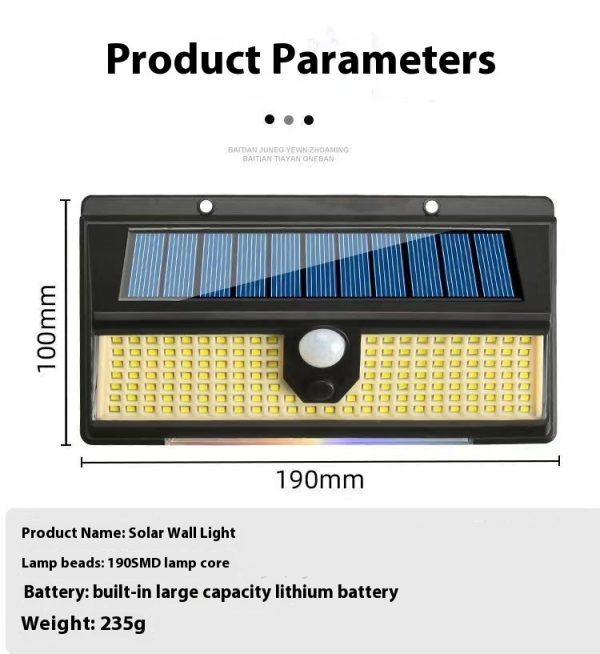 Solar Wall Lamp Outdoor Infrared Sensor Lamp Three-side Luminous Garden Lamp Red And Blue Flashing Warning Light - Image 3