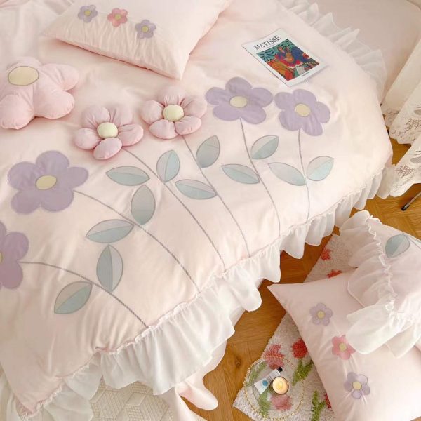 Cotton Four Piece Floral Three-dimensional Embroidery Quilt Cover Bed Sheet - Image 4