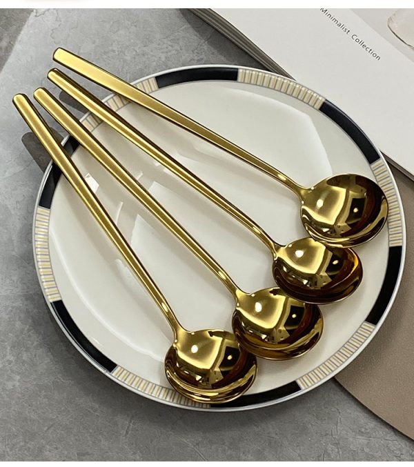 304 Stainless Steel Household Golden Round Head Spoon Creative - Image 10