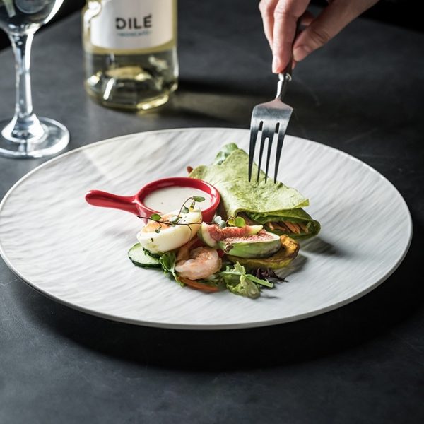 Simple Meal White Stone Pattern High Sense Shallow Plate