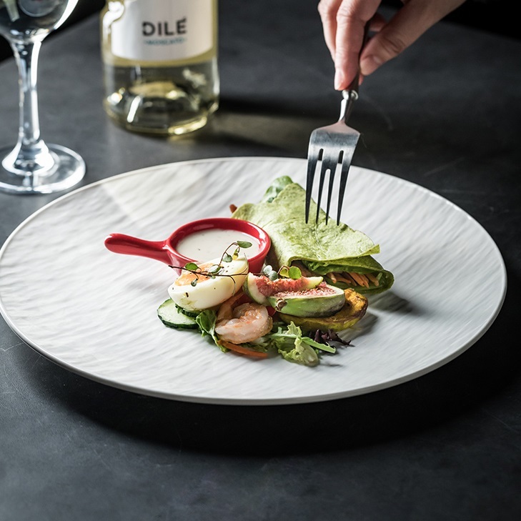 Simple Meal White Stone Pattern High Sense Shallow Plate