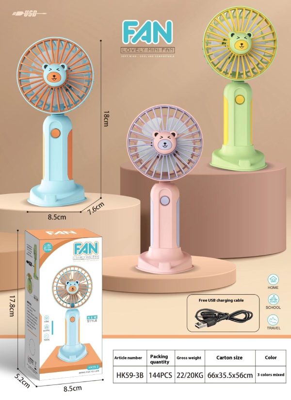 New Summer Cartoon Handheld Mini Usb Rechargeable Fan Desktop Stand - Image 7