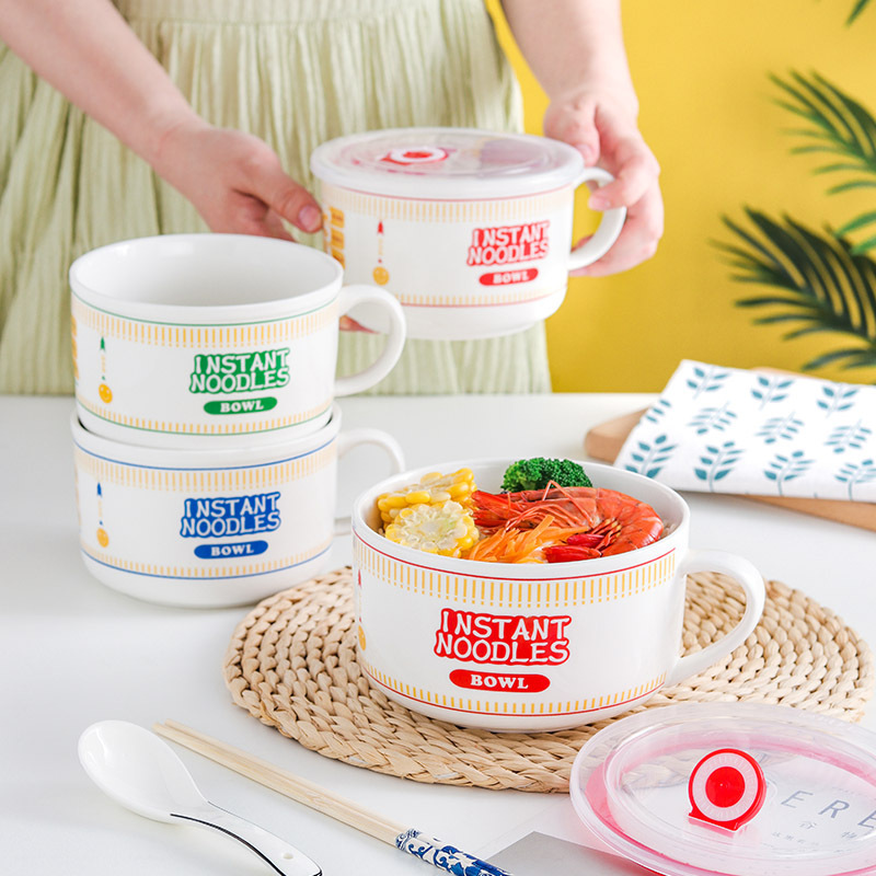 Japanese Creative Ceramic Instant Noodle Bowl With Lid