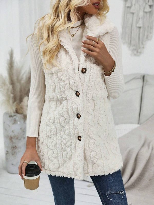 Double-sided Plush Pocket Cardigan Lapel Vest Casual Jacket - Image 5