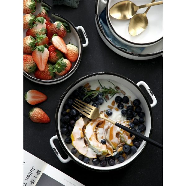 Binaural Noodle Soup Bowl White Ceramic Deep Soup Bowl Large Simple Home Nordic 9-inch Fruit Salad Dessert Bowl - Image 6