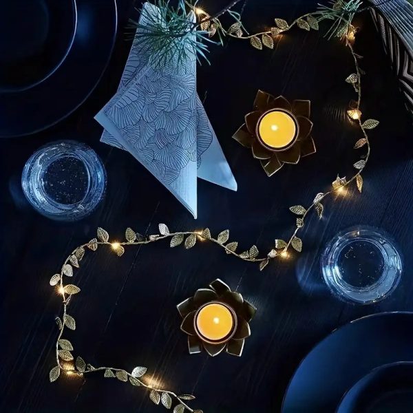 Led Simulation Gold And Silver Color Leaves Lighting Chain Rattan Decoration - Image 2