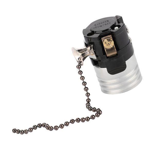 E27 Aluminum Vintage Light Socket with Pull Chain Desk Lamp Lighting Holder Screw Base (Black) - Image 6