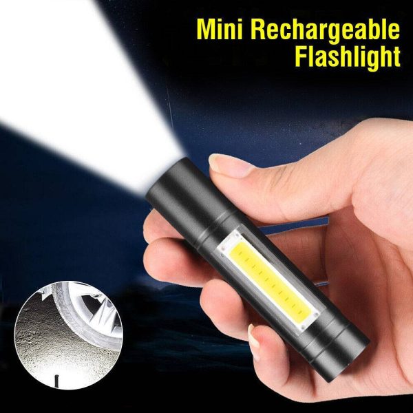 Super Bright COB Mini LED Flashlight USB Rechargeable Camping Small Torch Lamp