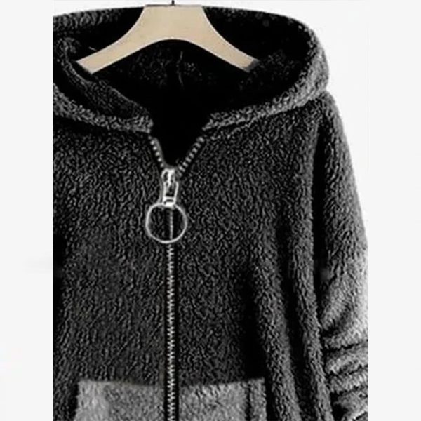 Autumn And Winter Stitching Contrast Color Double-sided Velvet Hooded Jacket Zipper Cloak Tops Warm Women - Image 4