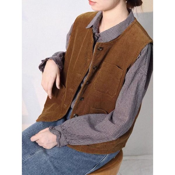 Retro Elegant Corduroy Vest Coat Women - Image 3