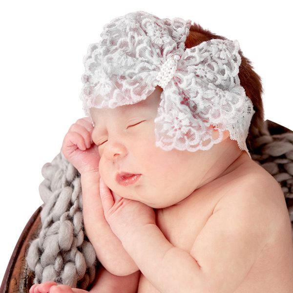 Children's Solid Color Bow Lace Elastic Headband - Image 3