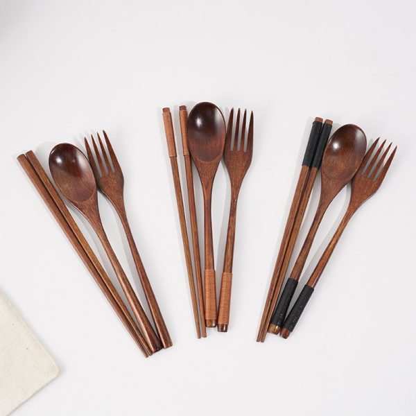 Cutlery 3PCS Fork Chopsticks Spoon Set Portable Tableware Chinese Wooden Utensils Sets Dinner Sets Long Handle Utensils With Fork Spoon Chopsticks - Image 7