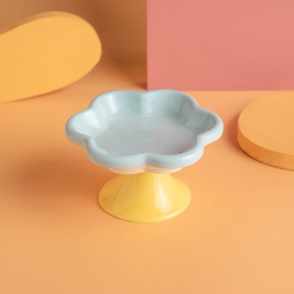 Pet Ceramic Cat Bowl Flower High Foot Anti-turning Enamel Stain Resistant Supplies Food Basin - Image 4
