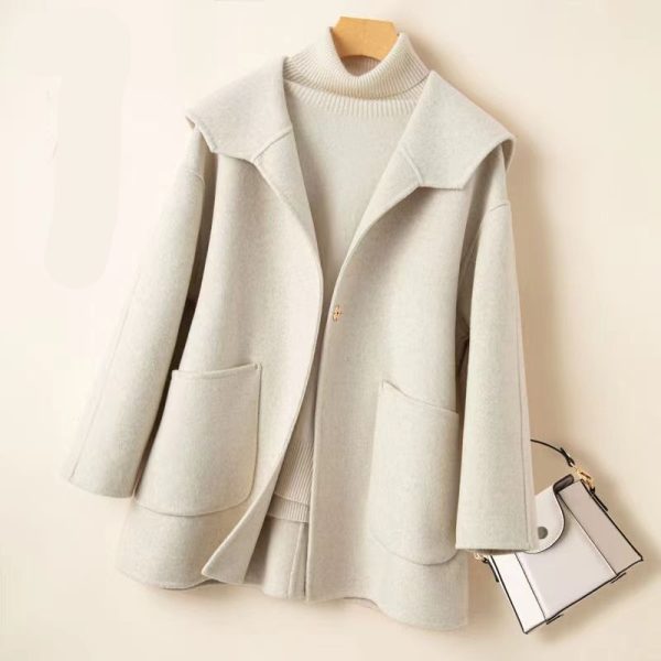 Sailor Collar Loose Plus Size Reversible Cashmere Coat - Image 3