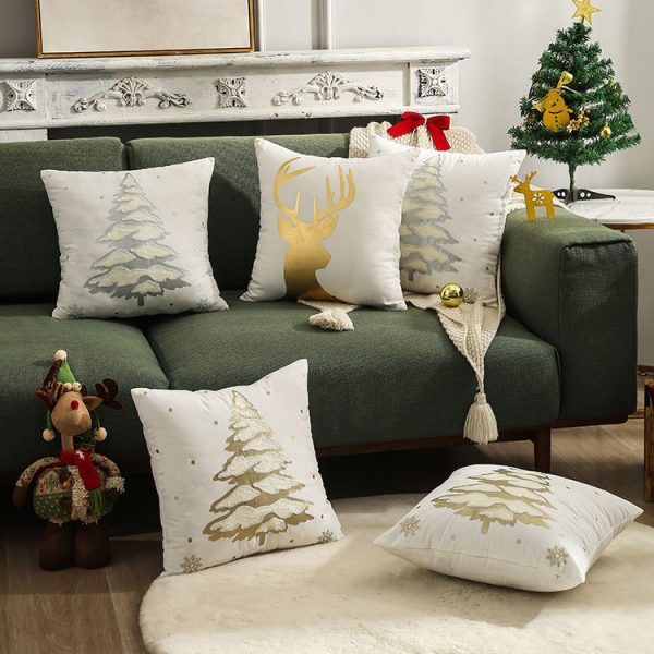 Embroidered Bronzing Christmas Tree Pillowcase - Image 2