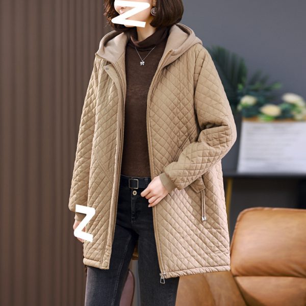 Women's Rhombus Cotton-padded Mid-length Loose Fleece-lined - Image 3