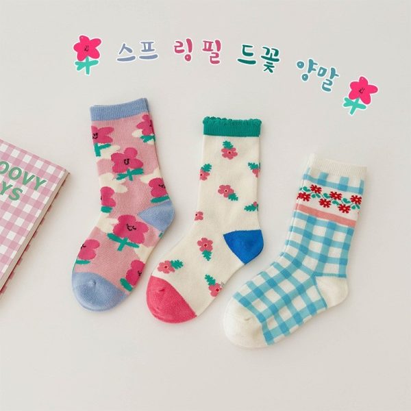 3 Pairs Wave Dot Lattice Colorful Socks - Image 9