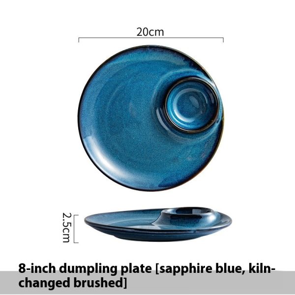 Dumpling Plate With Vinegar Dish Creative Round Underglaze Color Divided Plate - Image 4
