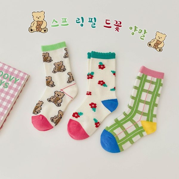 3 Pairs Wave Dot Lattice Colorful Socks - Image 7