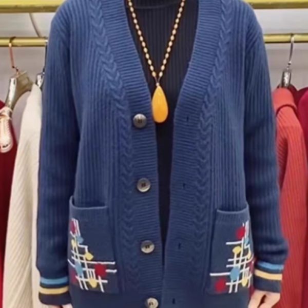 Double Pocket Sweater Cardigan Mom Coat - Image 5