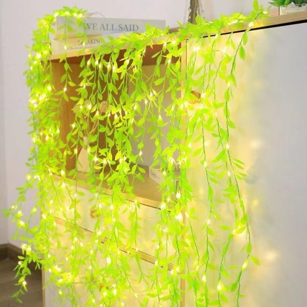 Green Leaf Rattan Copper Wire Curtain Light - Image 2