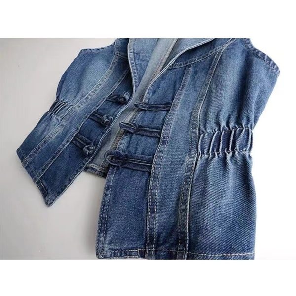 National Style Buckle Slim Suit Collar Denim Vest - Image 2