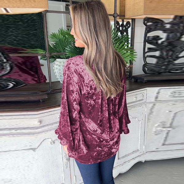 Solid Color Loose Long Sleeves Top For Women - Image 4