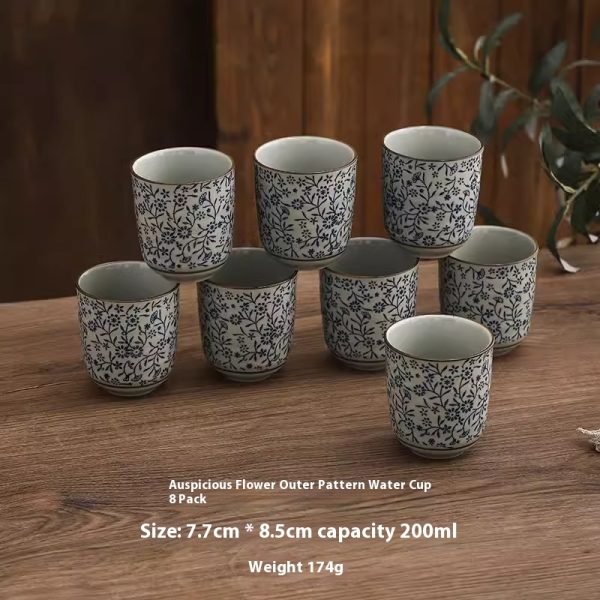 Large Capacity Ceramic 200ml Outer Grain Straight Mouth Tea Cup - Image 9