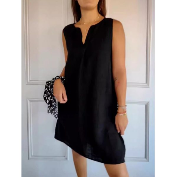 Sleeveless Solid Color Cotton And Linen Women's Clothing Dress - Image 2