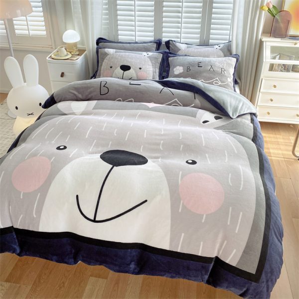 Cute Cartoon Milk Velvet Bedding Set Of Four - Image 4