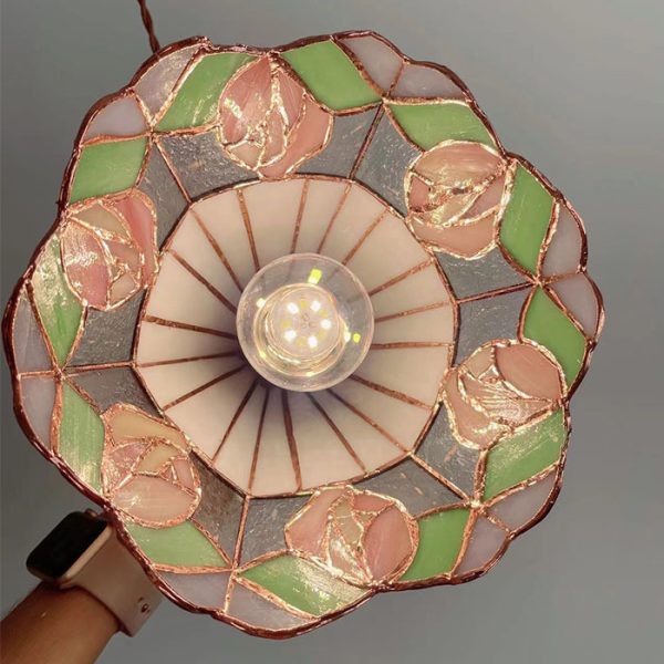 Tea Chestnut French Retro Rose Stained Glass Chandelier - Image 5