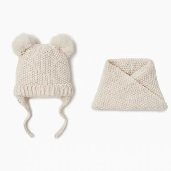 Fake Fur Ball Decorative Baby Knitted Wool Hat Knitted Scarf Two-piece Set