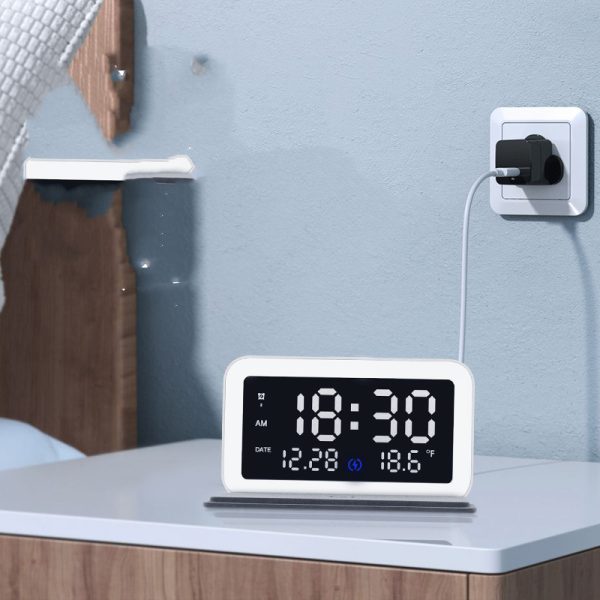 6 IN 1 Wireless Charging Clock Digital Thermometer 15W Wireless Chargers LED Night Light Alarm Clock Mobile Phone Fast Charging - Image 3