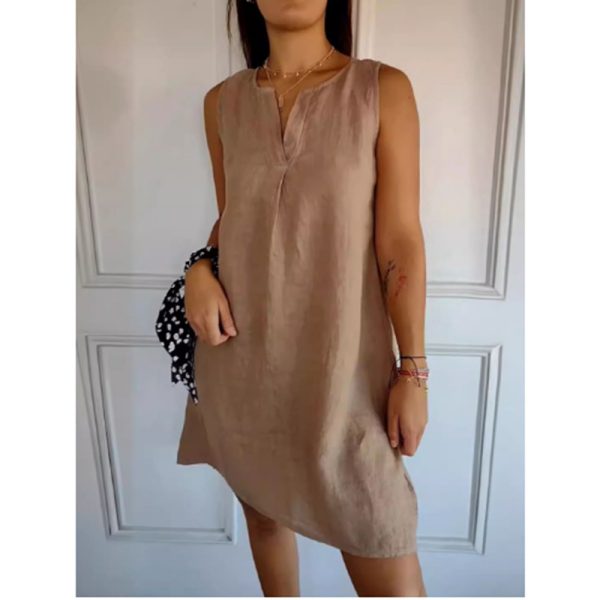 Sleeveless Solid Color Cotton And Linen Women's Clothing Dress - Image 6