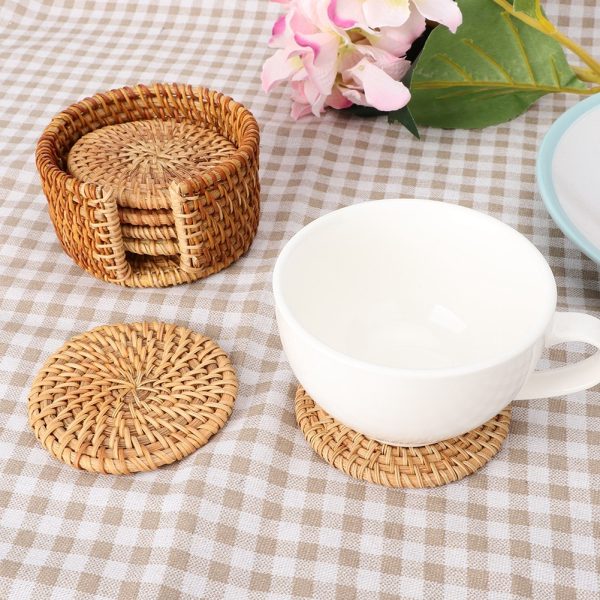 6pcs Vintage Rattan Drinks Tea Cup Mats Coasters Round Teapot Insulation Mat Decoration - Image 5