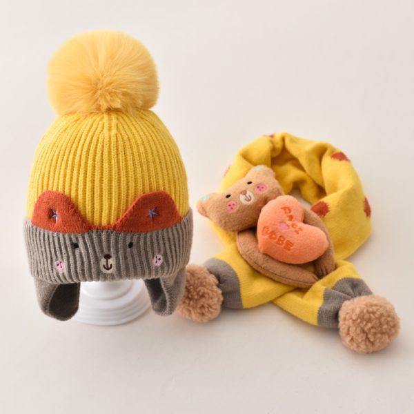 Children's Hat Baby Wool Earmuffs Hat Scarf Suit - Image 8