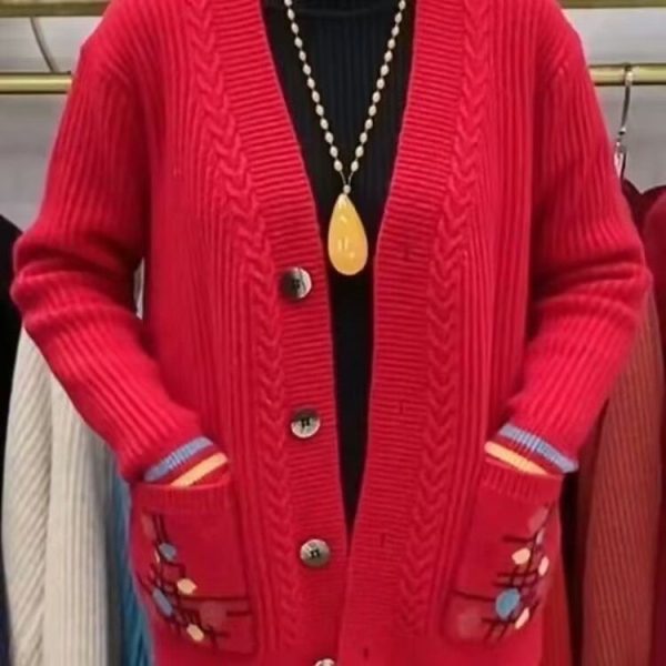 Double Pocket Sweater Cardigan Mom Coat - Image 7