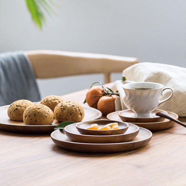 Walnut Japanese Round Tableware Wood Dish - Image 4