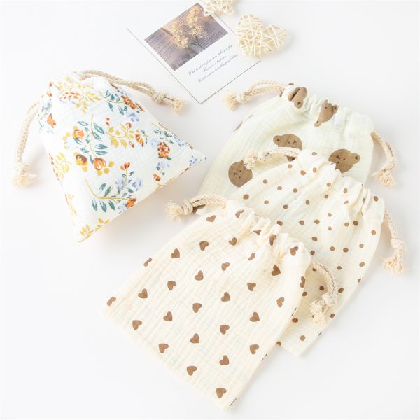 Double-layer Drawstring Pocket Cotton Printed Crepe Bib Hanging Bag