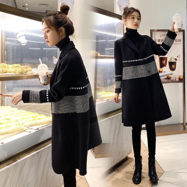 Black Woolen Coat Women's Mid-length