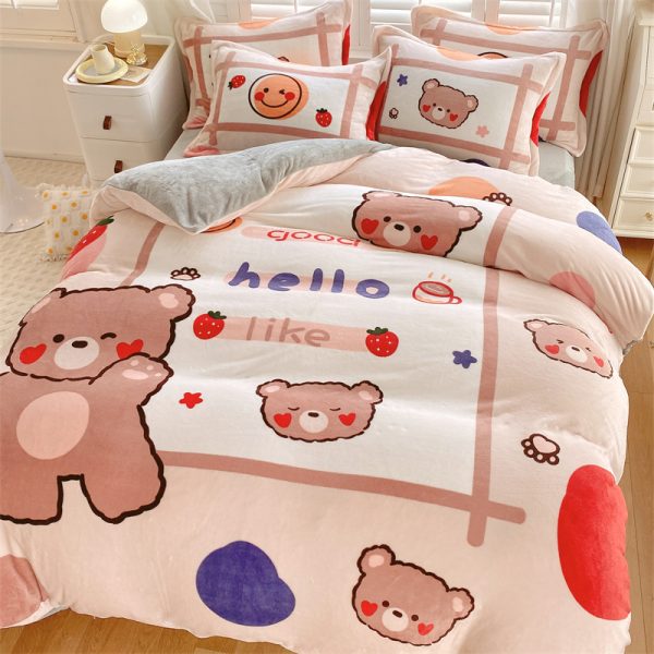 Cute Cartoon Milk Velvet Bedding Set Of Four - Image 9