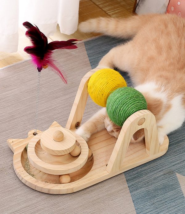 Creative Solid Wood Turntable Sisal Ball Cat Toy - Image 4