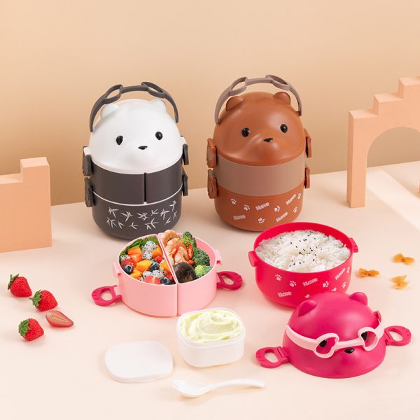 Glasses Bear Double-layer Portable Lunch Box - Image 2