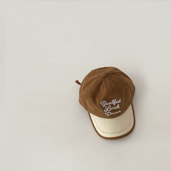 Children's Spring And Autumn Color Block Embroidery Soft Top Sun Hat - Image 7