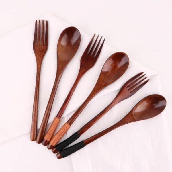 Cutlery 3PCS Fork Chopsticks Spoon Set Portable Tableware Chinese Wooden Utensils Sets Dinner Sets Long Handle Utensils With Fork Spoon Chopsticks - Image 6