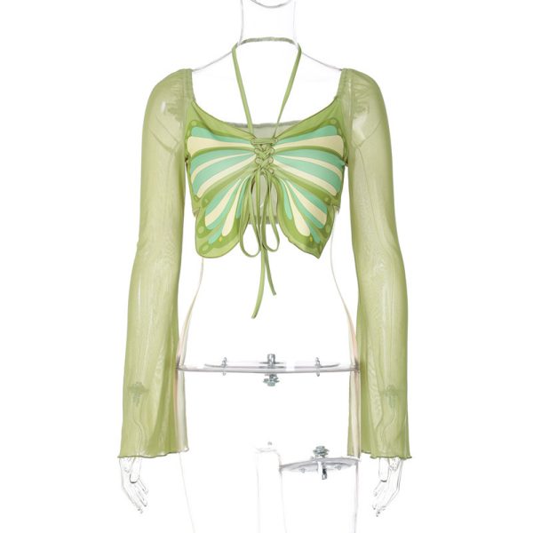 Fashion Street Shooting Sexy Mesh Stitching Bow Tie Top - Image 6